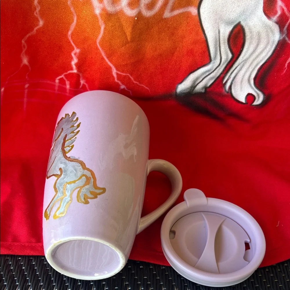 # 0657* 16 0z 473 ml Purple Travel Mug White Horse Thunder' ( WHT)